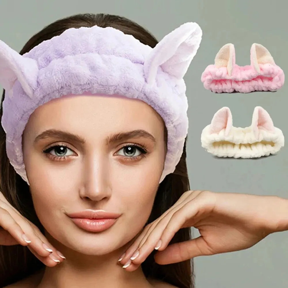 Diadema de Peluche con Orejas de Gato — Para Rutina de Belleza