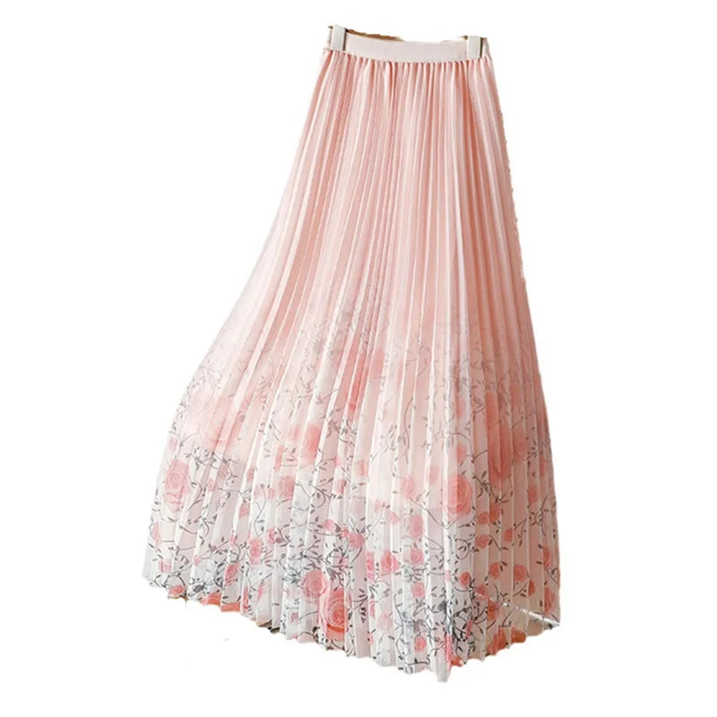Falda de Gasa Floral Plisada — Vaporosa y Femenina