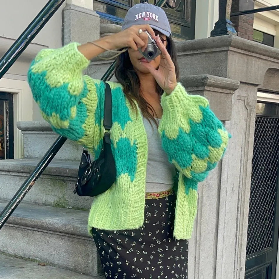 Cárdigan Oversize Color Block — Estilo Y2K Multicolor