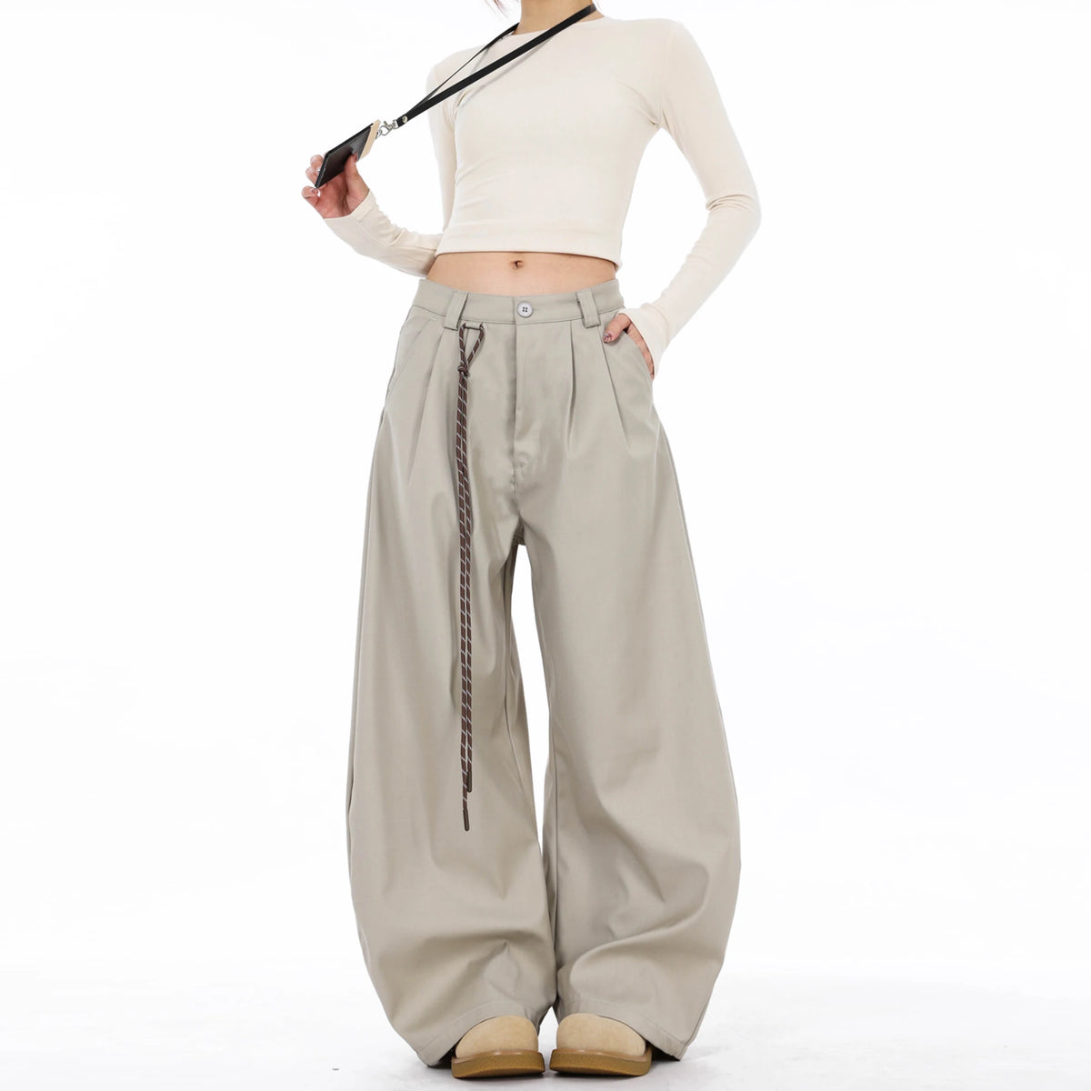 Pantalón de Vestir Recto Tiro Alto — Estilo Coreano de Oficina