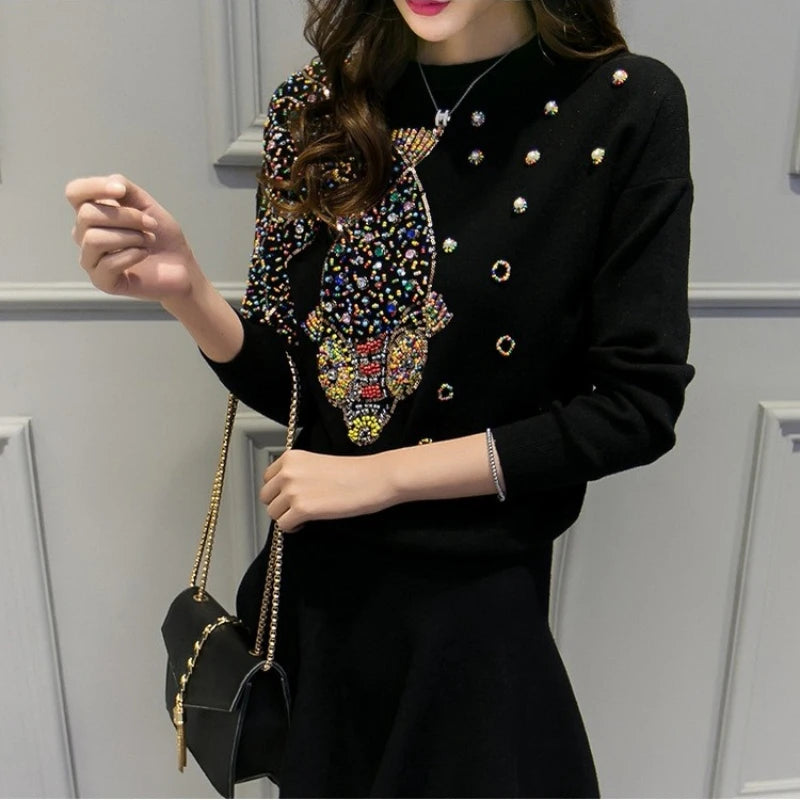 Sweater Negro con Bordado de Peces y Lentejuelas