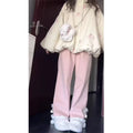 Pantalón Forrado en Polar Rosa — Tiro Alto Acampanado