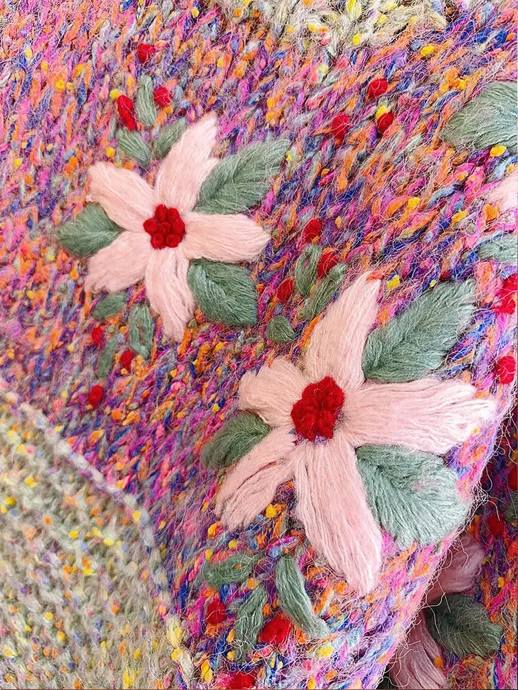 Sweater Crochet Bordado con Flores — Manga Farol Colorida
