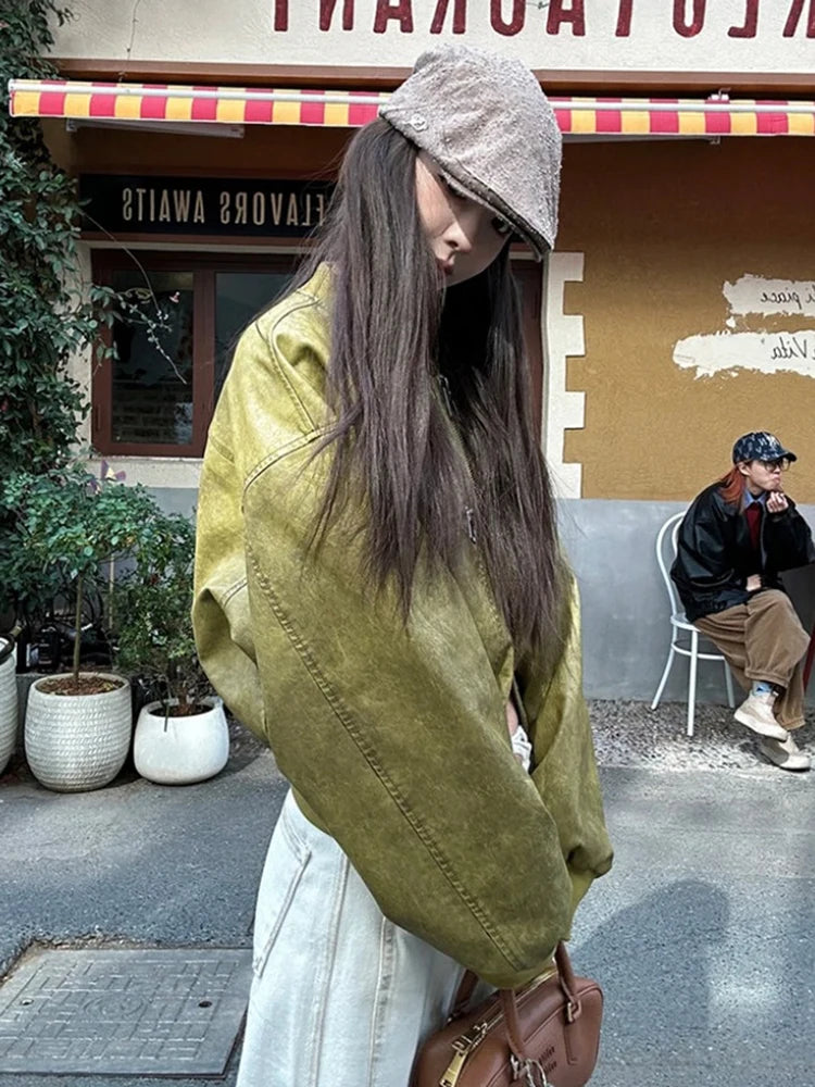 Chaqueta Bomber de Cuero Vegano — Cierre Metálico