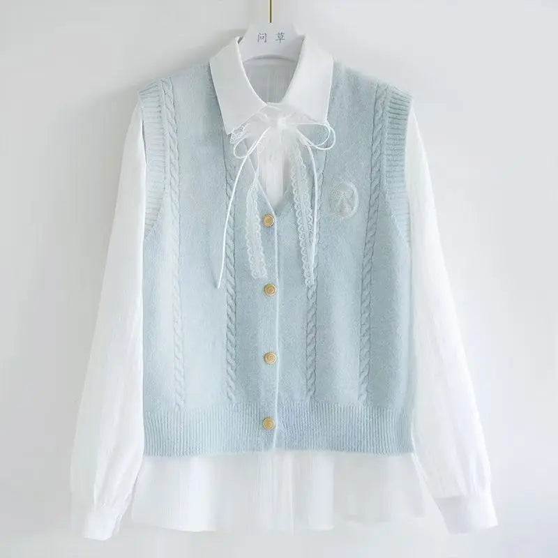 Cárdigan con Lazo Decorativo — Estilo Dulce Japonés