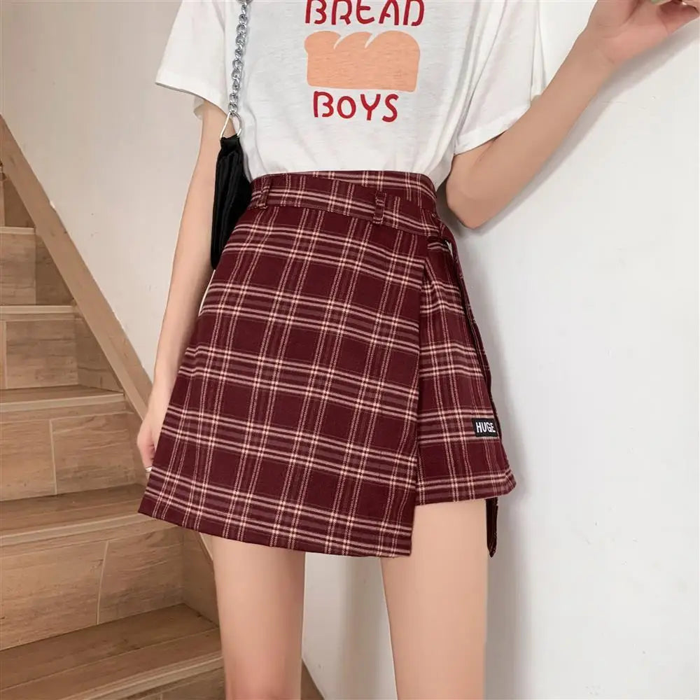 Falda Trapecio a Cuadros Talla Grande — Estilo Coreano