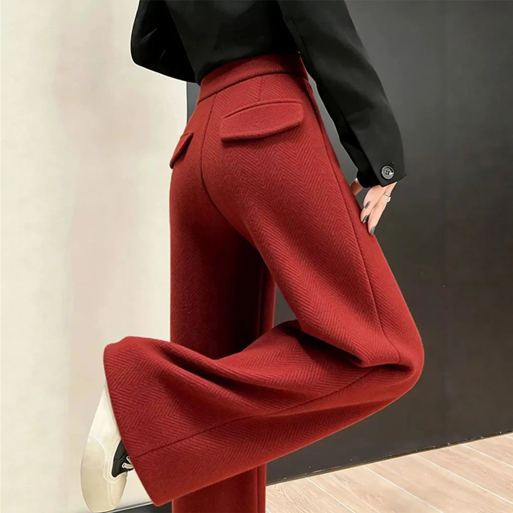 Pantalón Recto de Paño Grueso — Tiro Alto de Invierno