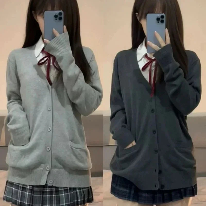 Cárdigan Tejido Estilo Uniforme Japonés — JK Suelto