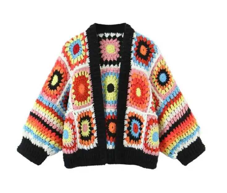 Cárdigan Crochet Geométrico — Cuello V Artesanal