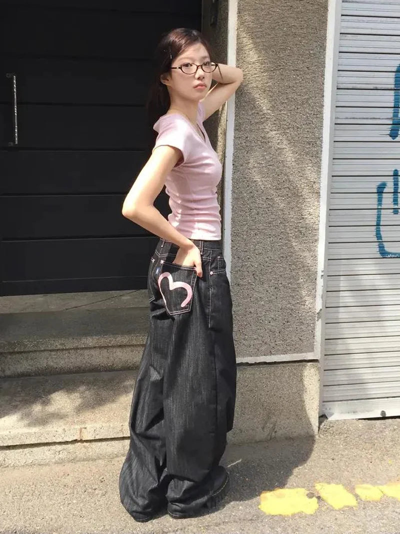 Jeans Anchos Mom Fit Y2K — Estilo Grunge Harajuku