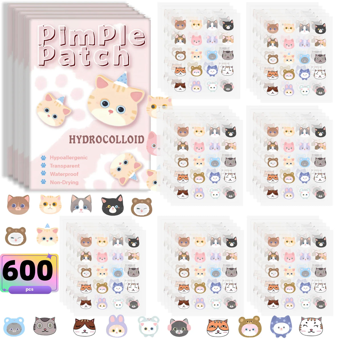 Parches para Acné Diseño Gatito — 600 Unidades
