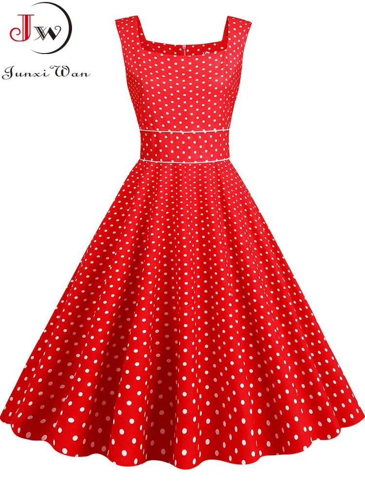 Vestido Midi de Lunares con Tirantes — Estilo Vintage