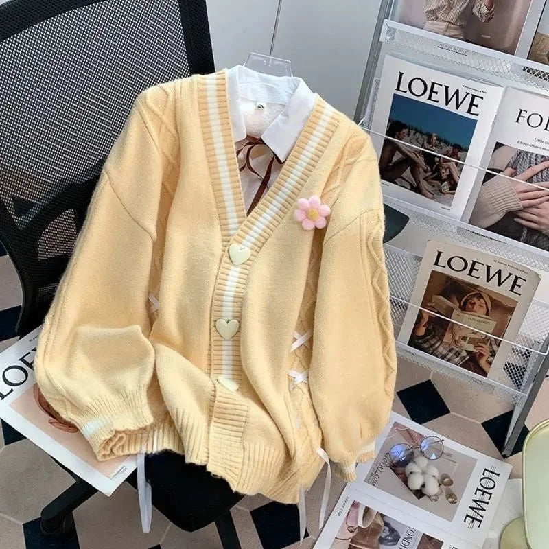 Cárdigan Holgado con Nudo Decorativo — Cuello V