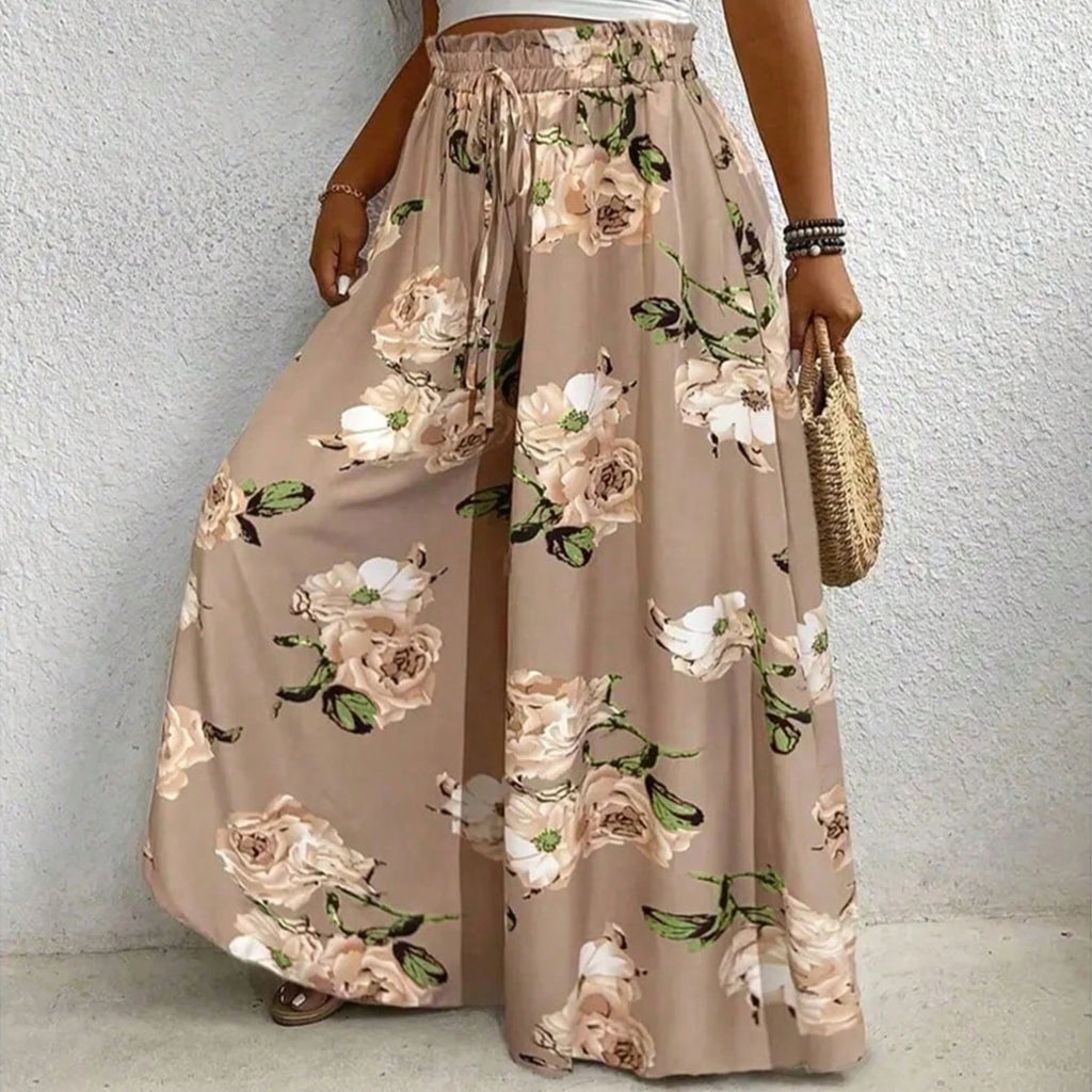 Pantalón Ancho Estampado Talla Grande — Cordón Ajustable