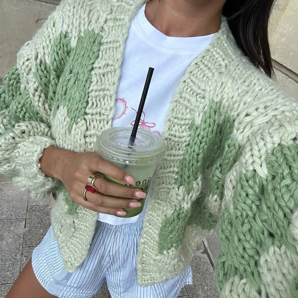 Cárdigan Oversize Color Block — Estilo Y2K Multicolor