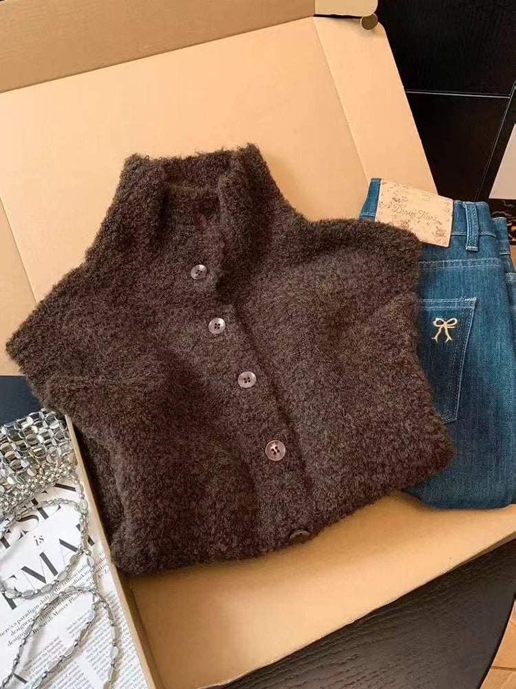 Chaleco Tejido Cuello Alto — Estilo Coreano