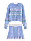 Conjunto Sweater Corto Azul con Corazones y Falda Mini — Set a Juego