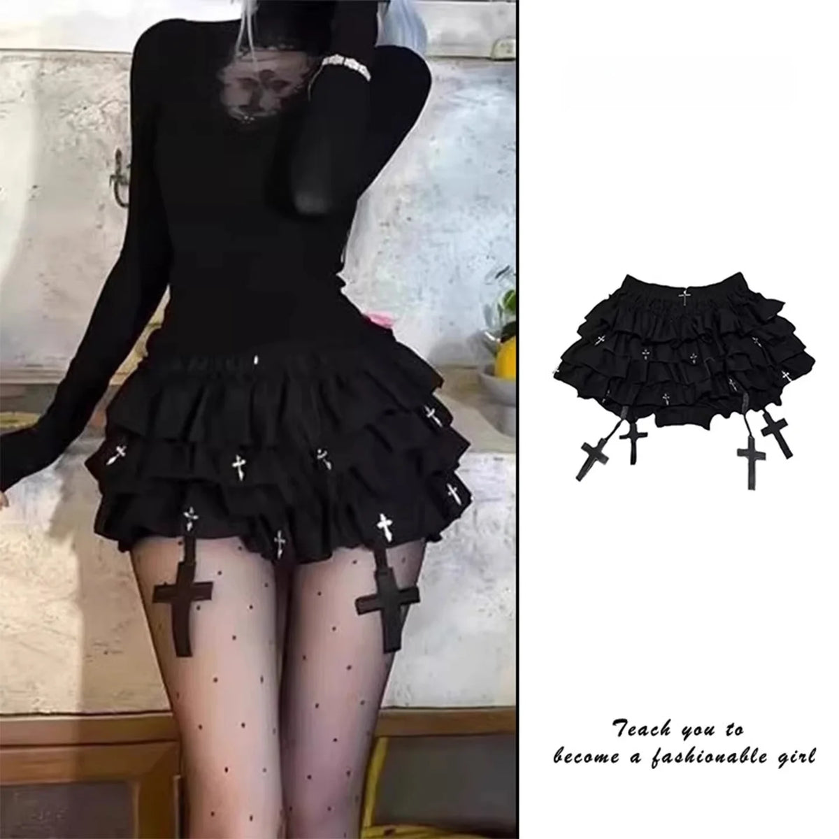 Falda Corta Negra Estilo Gótico — Volumen Abullonado