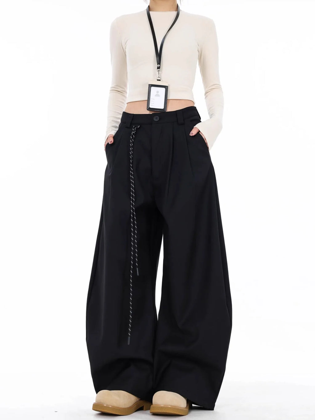 Pantalón de Vestir Recto Tiro Alto — Estilo Coreano de Oficina