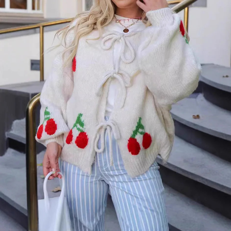 Cárdigan Estampado con Amarre Frontal — Estilo Y2K