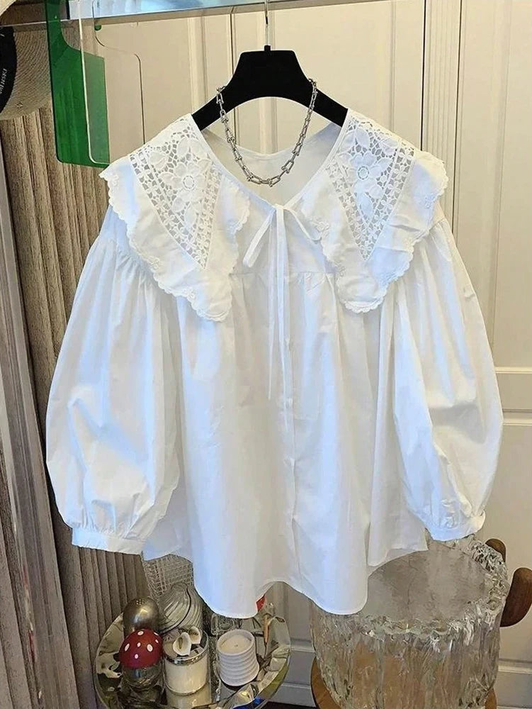 Blusa Cuello Muñeca con Encaje Peter Pan