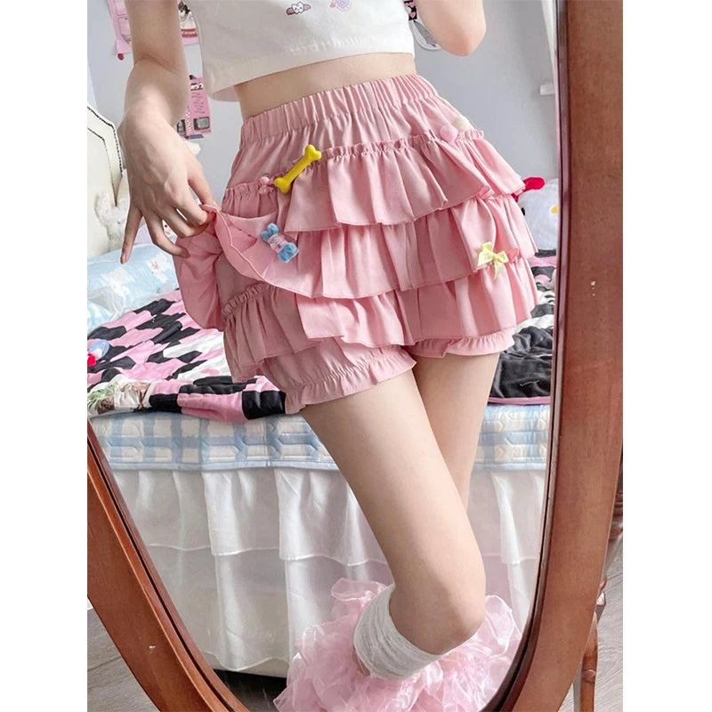 Falda Mini Kawaii con Volados y Lazo — Estilo Y2K Harajuku