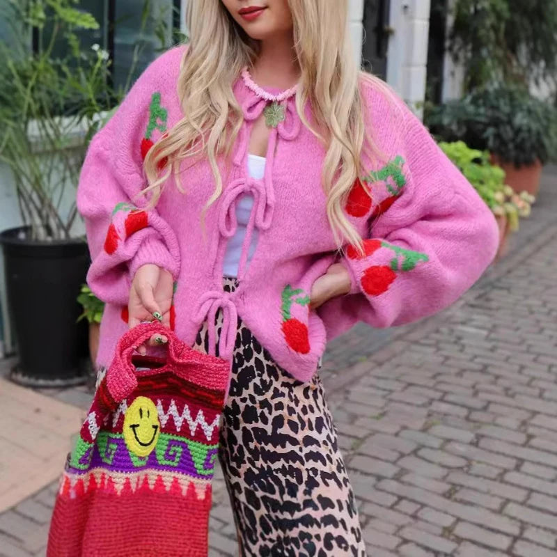 Cárdigan Estampado con Amarre Frontal — Estilo Y2K