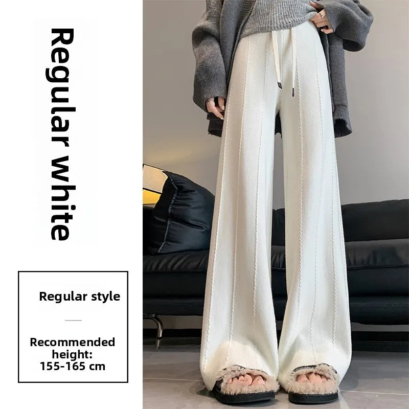 Pantalón Tejido Blanco Tiro Alto — Pierna Ancha Drapeada