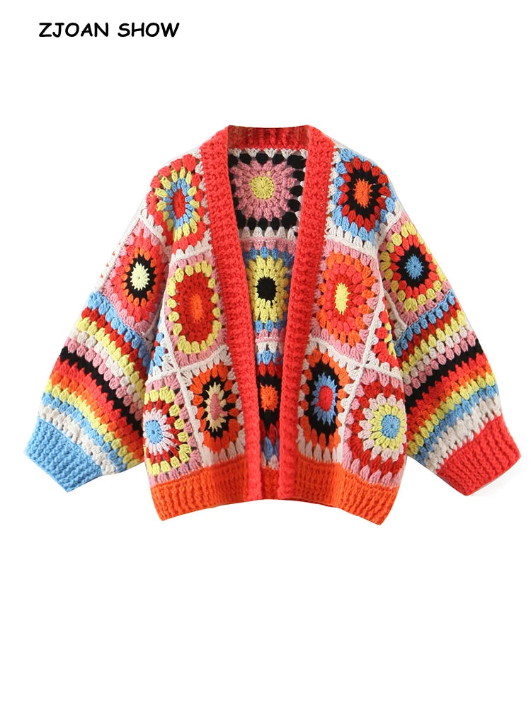 Cárdigan Crochet Geométrico — Cuello V Artesanal