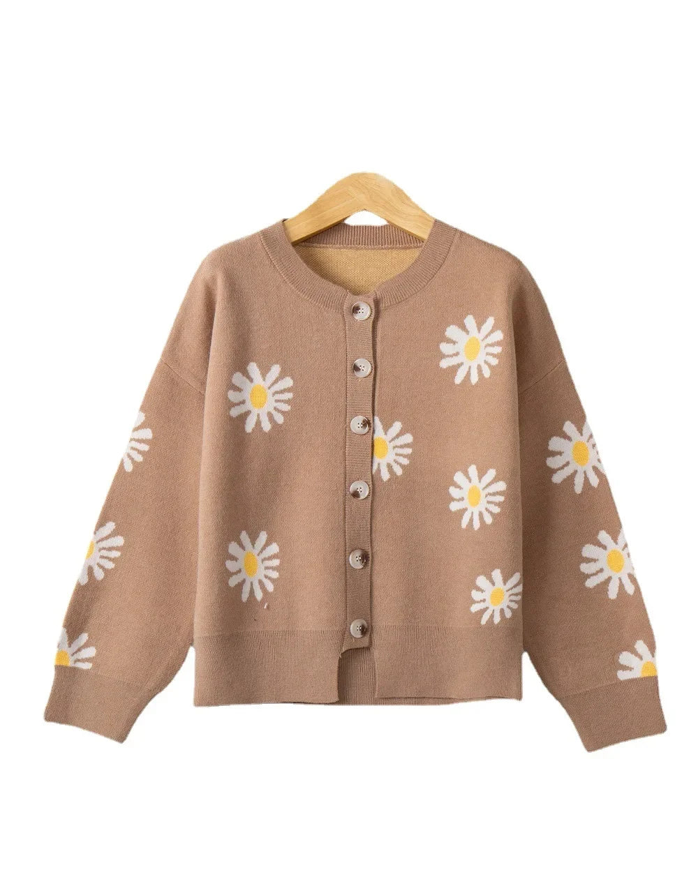 Cárdigan Tejido Floral con Botones — Cuello Redondo