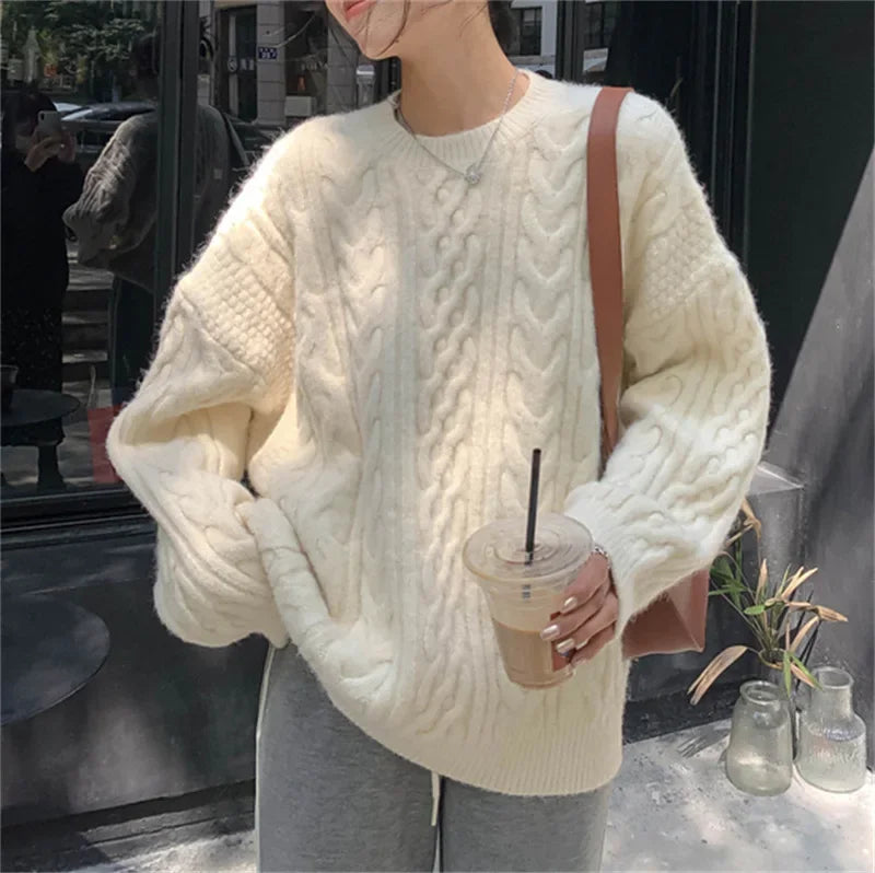 Sweater Grueso Cuello Redondo — Estilo Vintage Casual