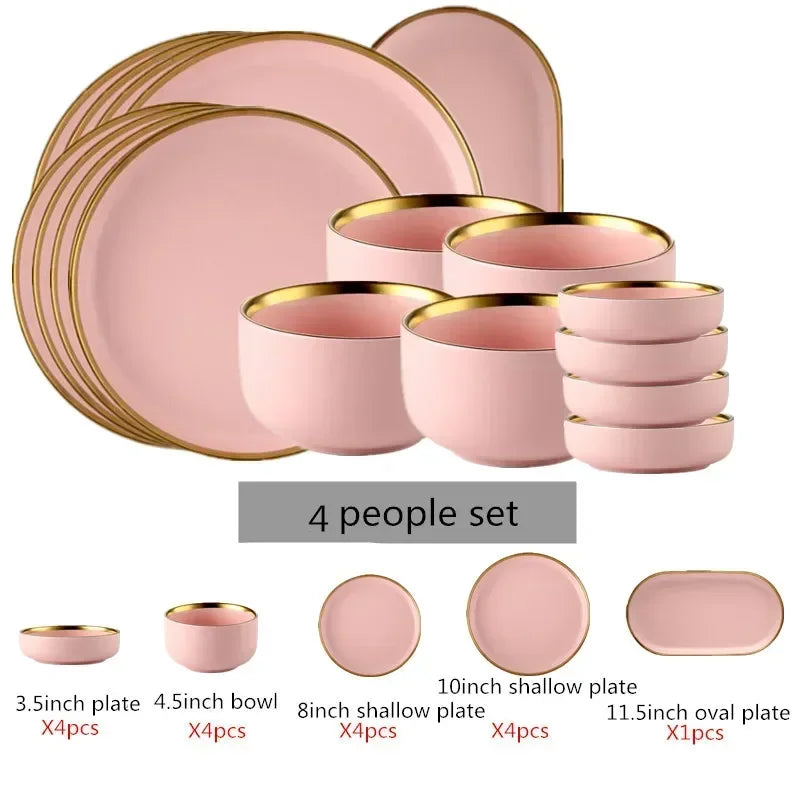 Set de Vajilla Porcelana Borde Dorado