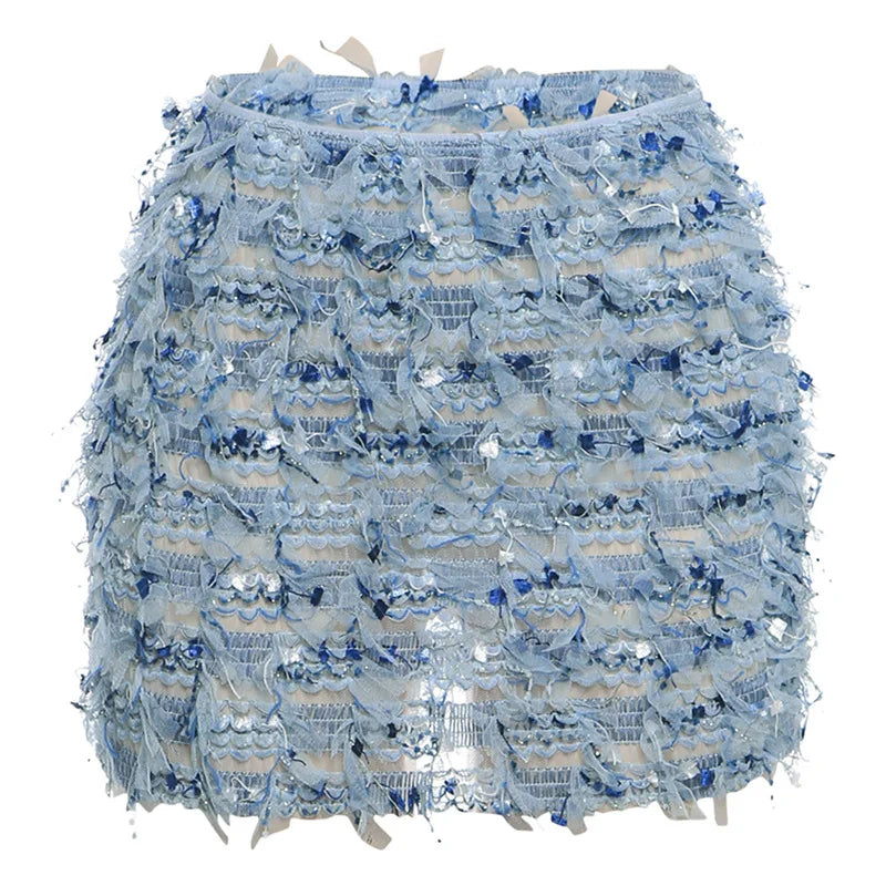 Falda Tejida Ajustada con Flecos de Colores — Streetwear