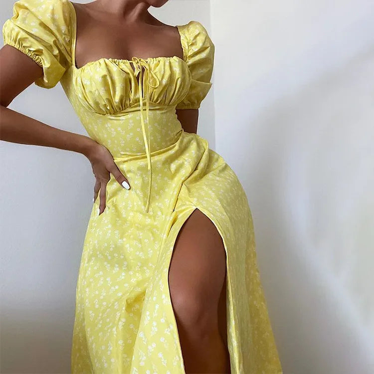 Vestido Midi Floral Manga Globo — Uso Diario