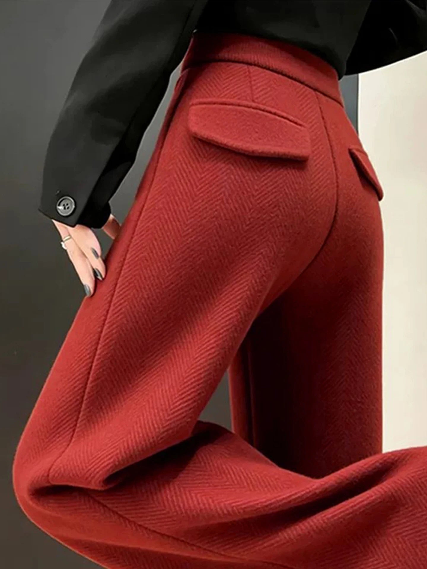 Pantalón Recto de Paño Grueso — Tiro Alto de Invierno
