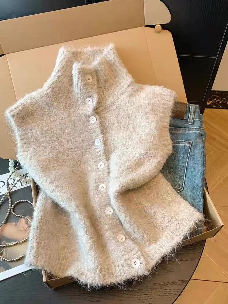 Chaleco Tejido Cuello Alto — Estilo Coreano