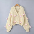 Cárdigan Crochet con Corazones 3D — Manga Farol Beige