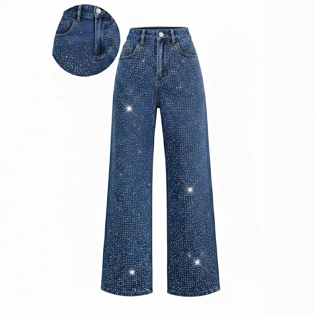 Jeans con Paneles Combinados — Cintura Media Lavado Clásico