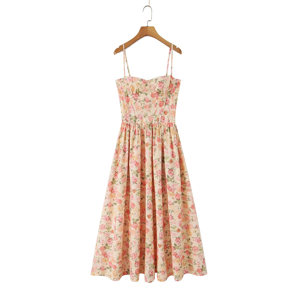 Vestido Largo de Tirantes Naranja con Corsé Cruzado