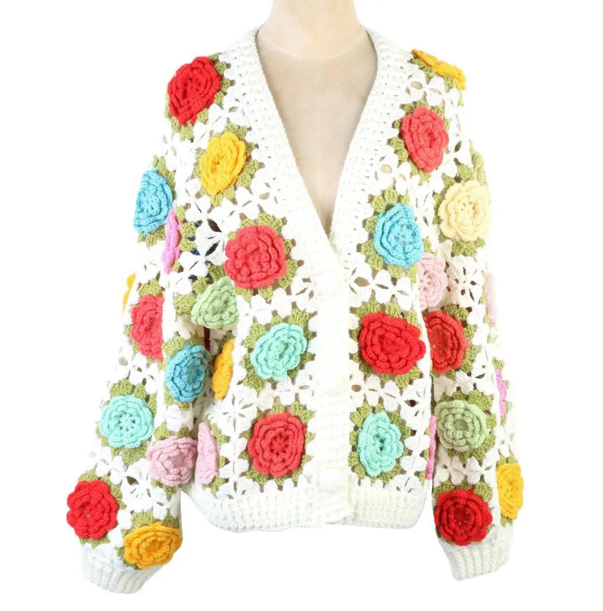 Cárdigan Crochet con Flores 3D — Manga Farol Boho