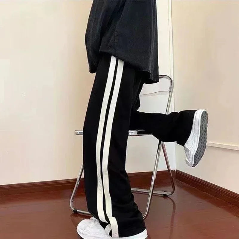 Pantalón Ancho a Rayas Estilo Coreano — Cintura Elástica