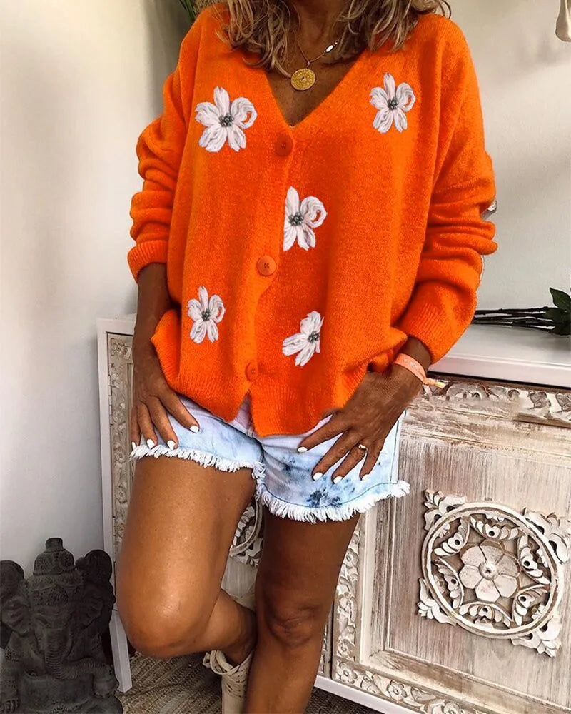 Cárdigan Estampado Cuello V — Botonadura Elegante