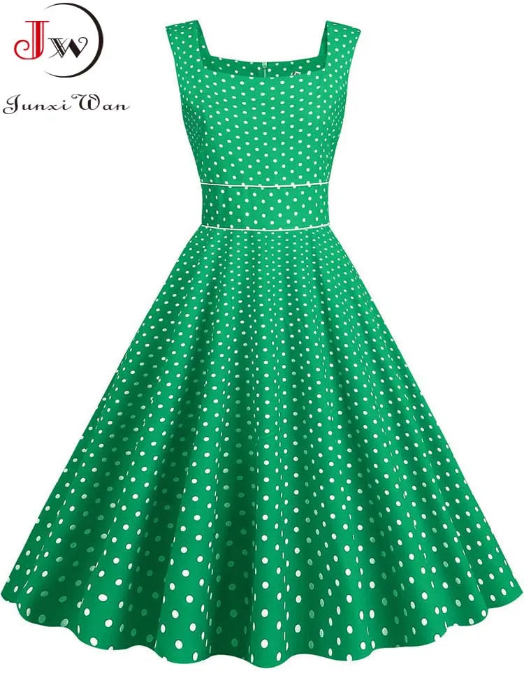 Vestido Midi de Lunares con Tirantes — Estilo Vintage