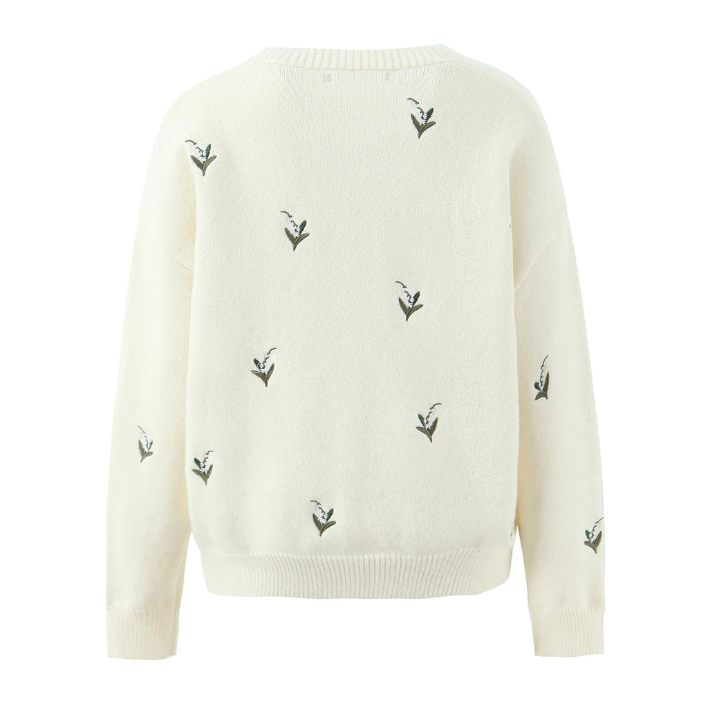 Cárdigan Oversize Bordado Floral — Cuello V Holgado