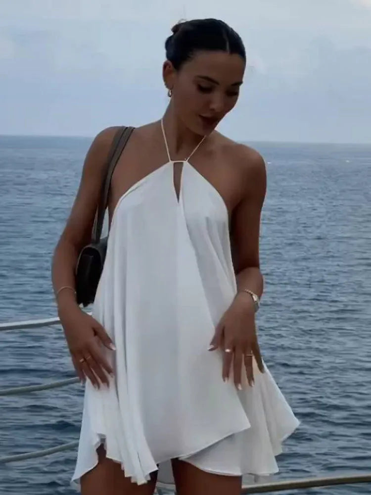 Vestido Mini Tejido de Tirantes — Escote V y Espalda Descubierta