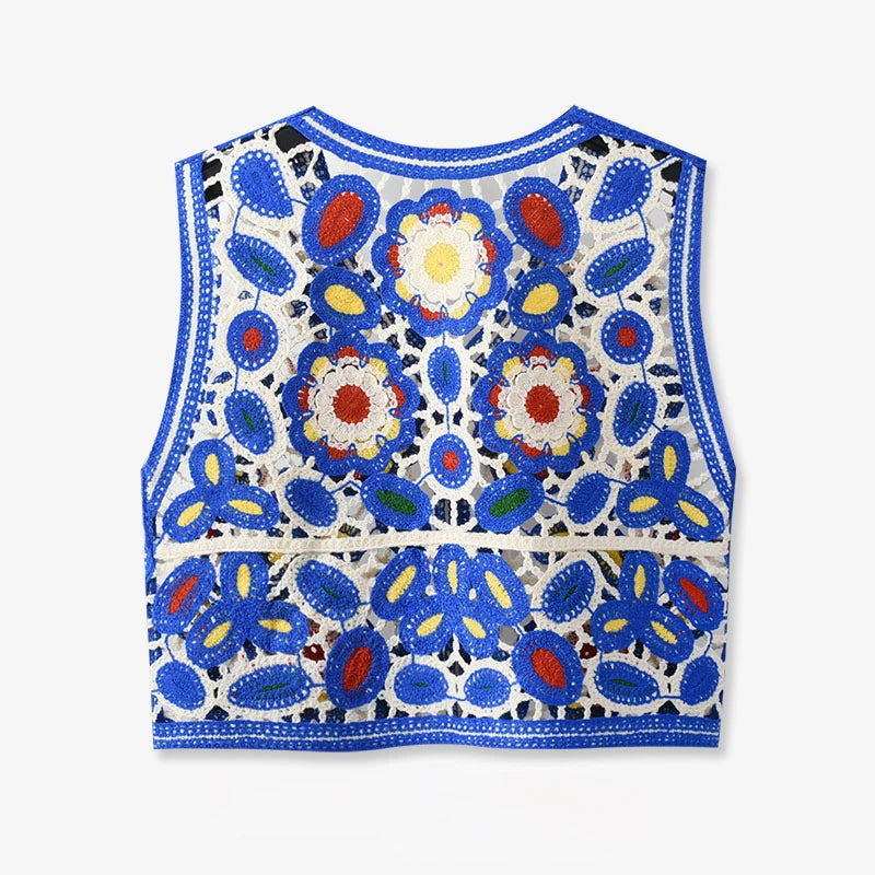 Chaleco Crochet Floral — Sin Mangas Boho