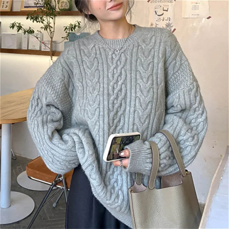 Sweater Grueso Cuello Redondo — Estilo Vintage Casual