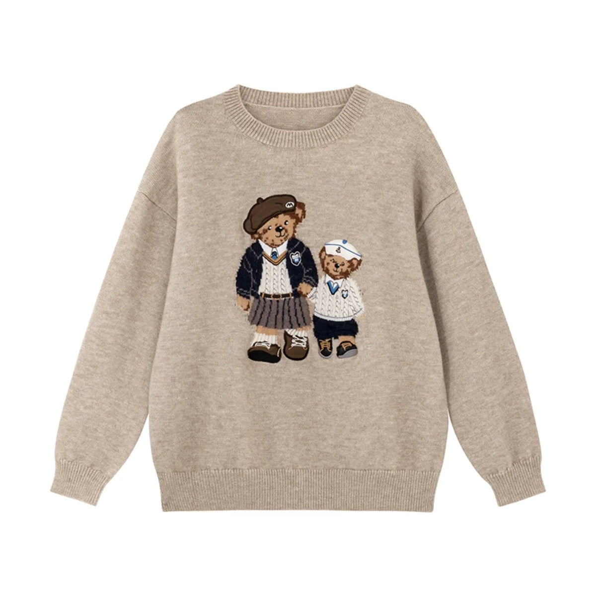 Sweater Bordado de Oso Trenzado — Estilo Universitario