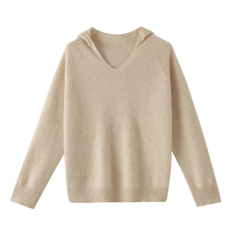Sweater de Lana Merino con Capucha — Cuello V