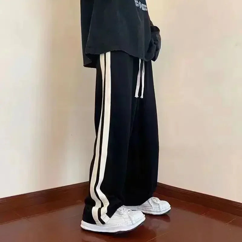 Pantalón Ancho a Rayas Estilo Coreano — Cintura Elástica